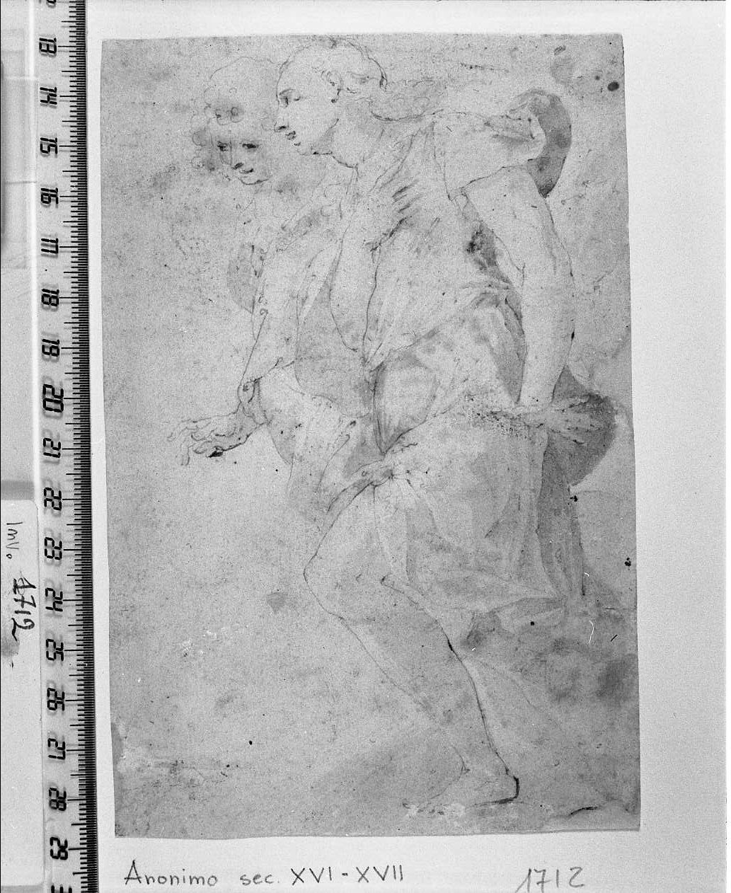 due figure che procedono verso sinistra (disegno, opera isolata) di Reni Guido (attribuito) (sec. XVII)