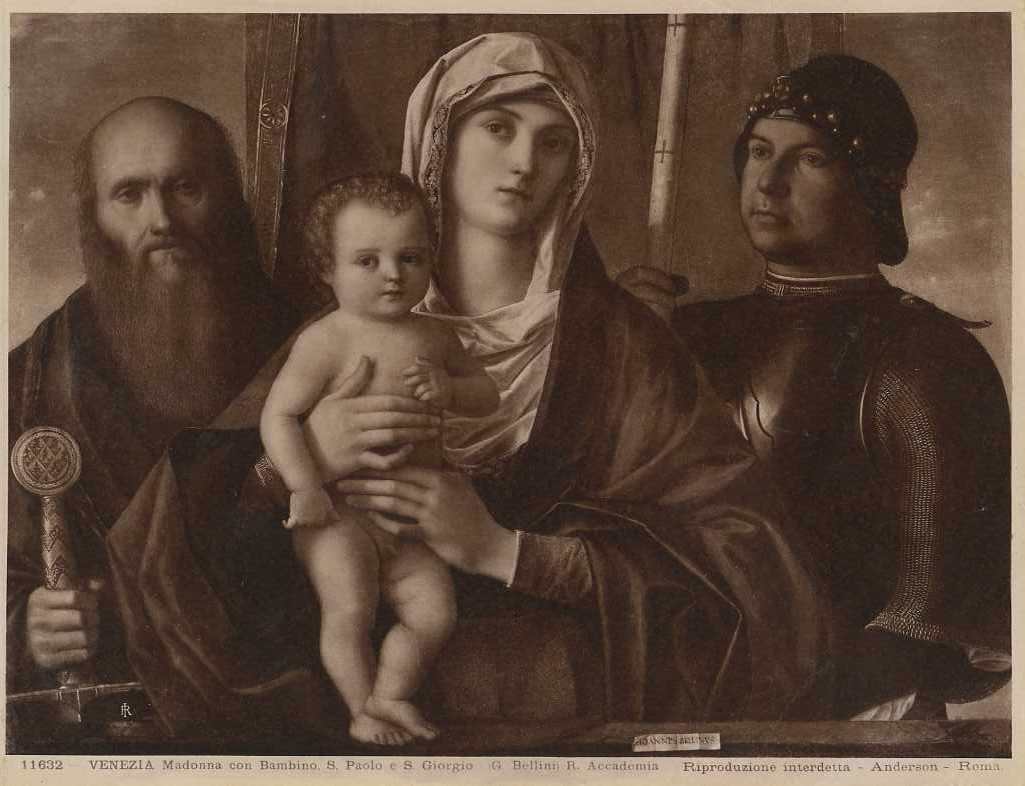 Dipinti - Madonna col Bambino S. Paolo e S. Giorgio (positivo) di Bellini, Giovanni, Anderson, Domenico (XX)