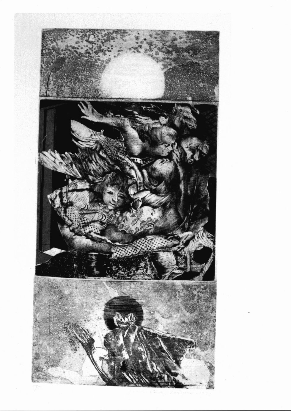 Composizione con sole, figure e morte (stampa a colori) di Pesicova Jaroslava (sec. XX)
