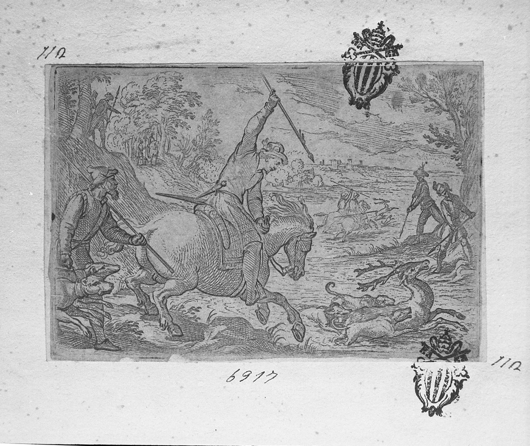 Caccia al cervo, caccia (stampa smarginata) di Tempesta Antonio (secc. XVI/ XVII)