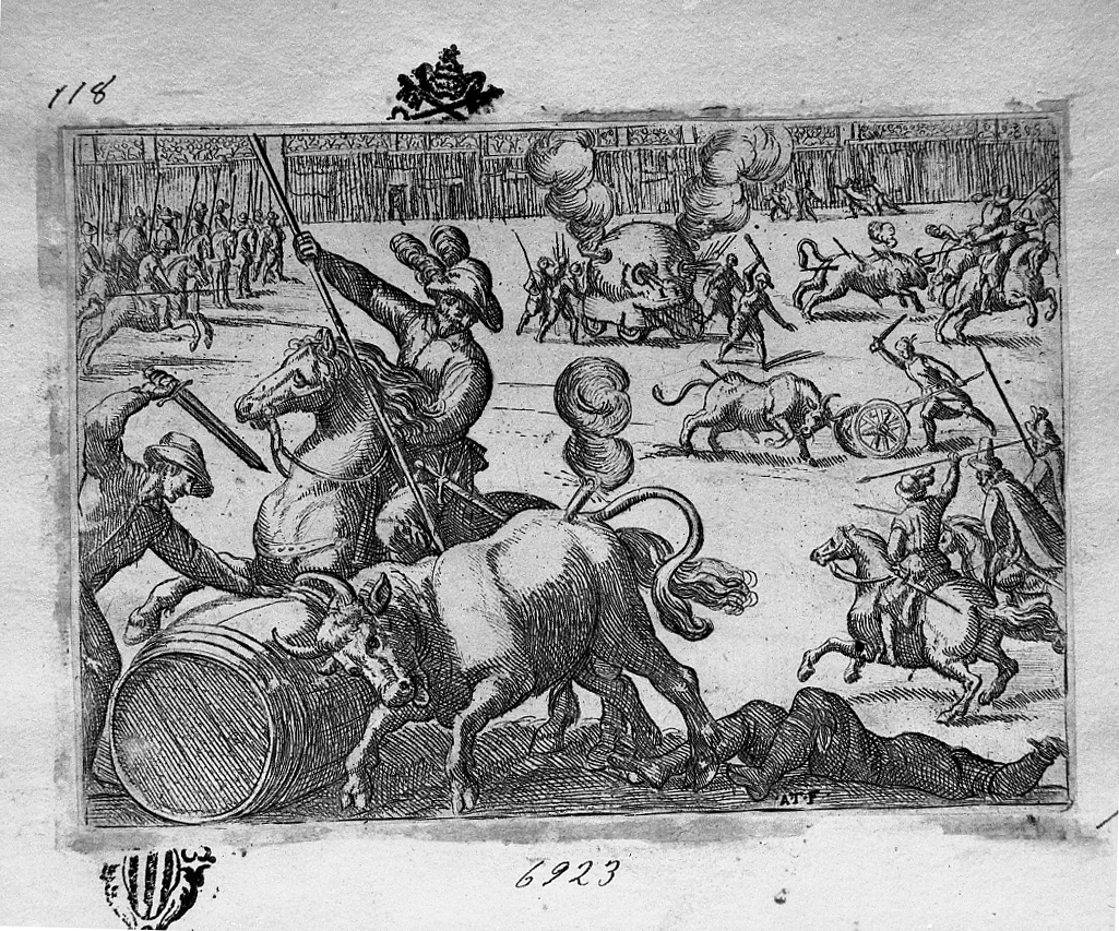 Scena di corrida, caccia (stampa smarginata) di Tempesta Antonio (secc. XVI/ XVII)
