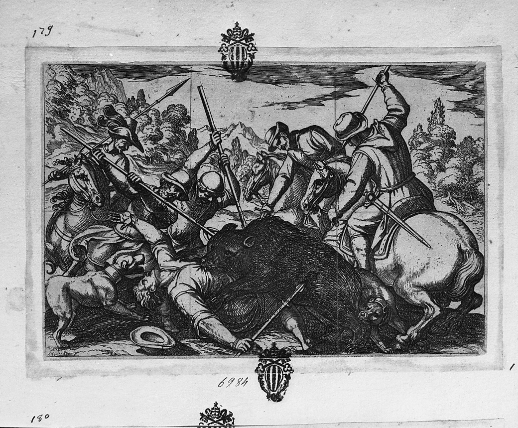 Caccia all'orso, caccia (stampa smarginata) di Tempesta Antonio (secc. XVI/ XVII)