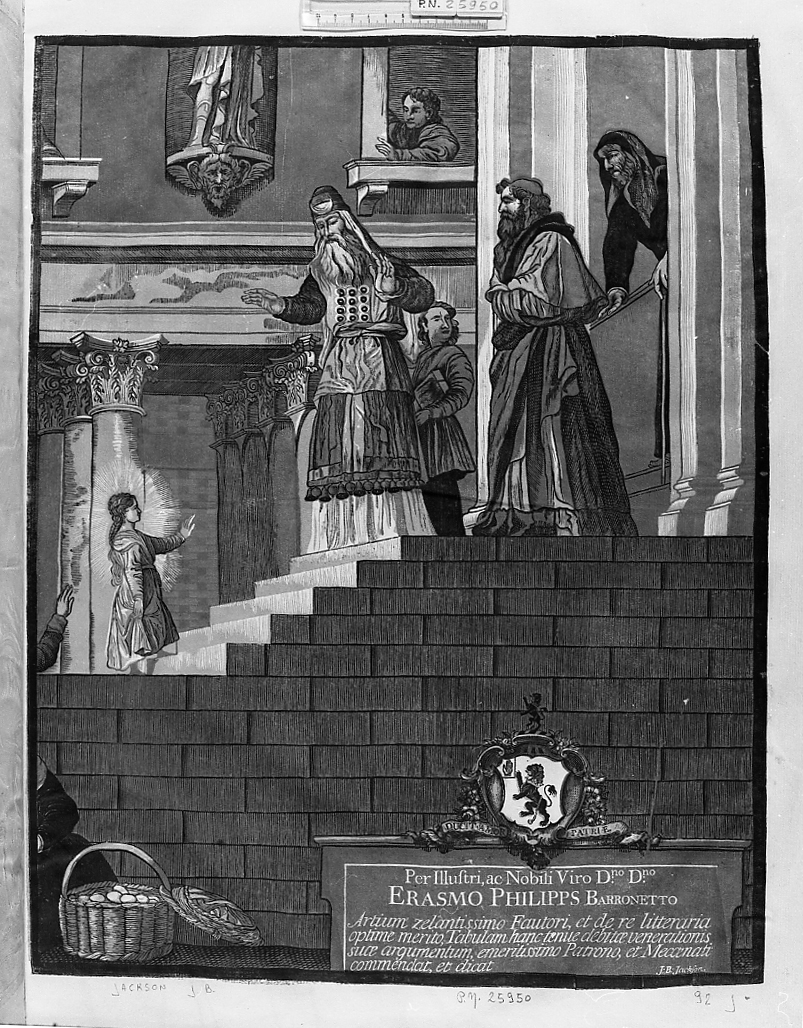 Presentazione di Maria al tempio, presentazione di Maria Vergine al tempio (stampa a colori) di Jackson John Baptist (sec. XVIII)