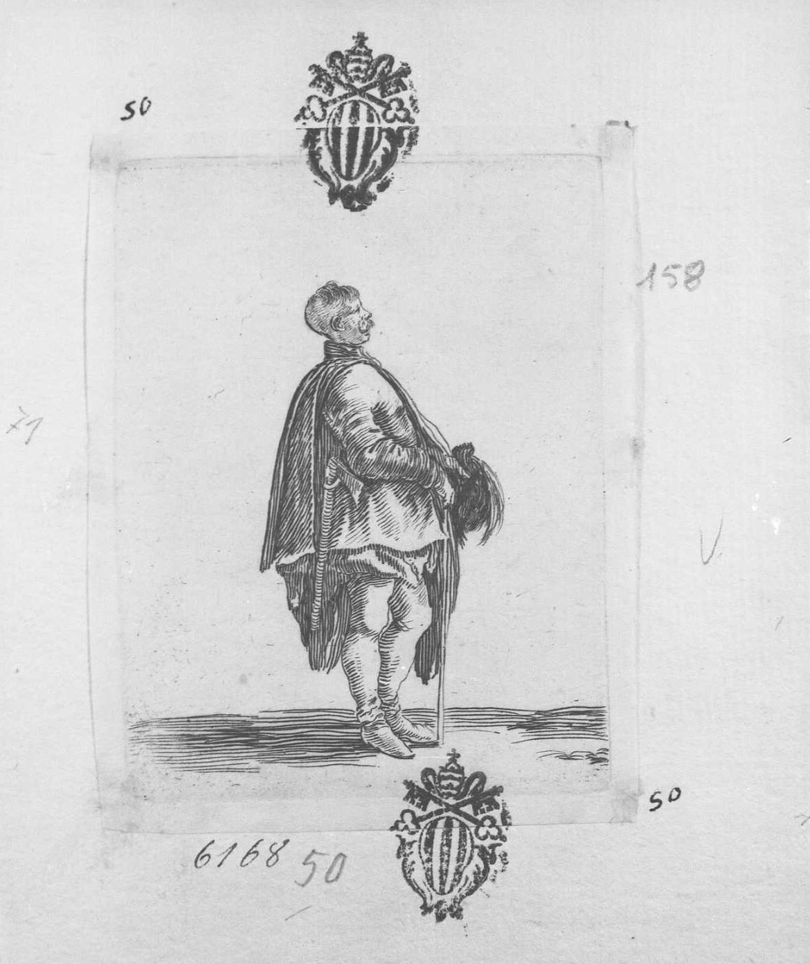 Diverse figure e schizzi: polacco in piedi a testa nuda, figura maschile (stampa tagliata) di Della Bella Stefano (sec. XVII)