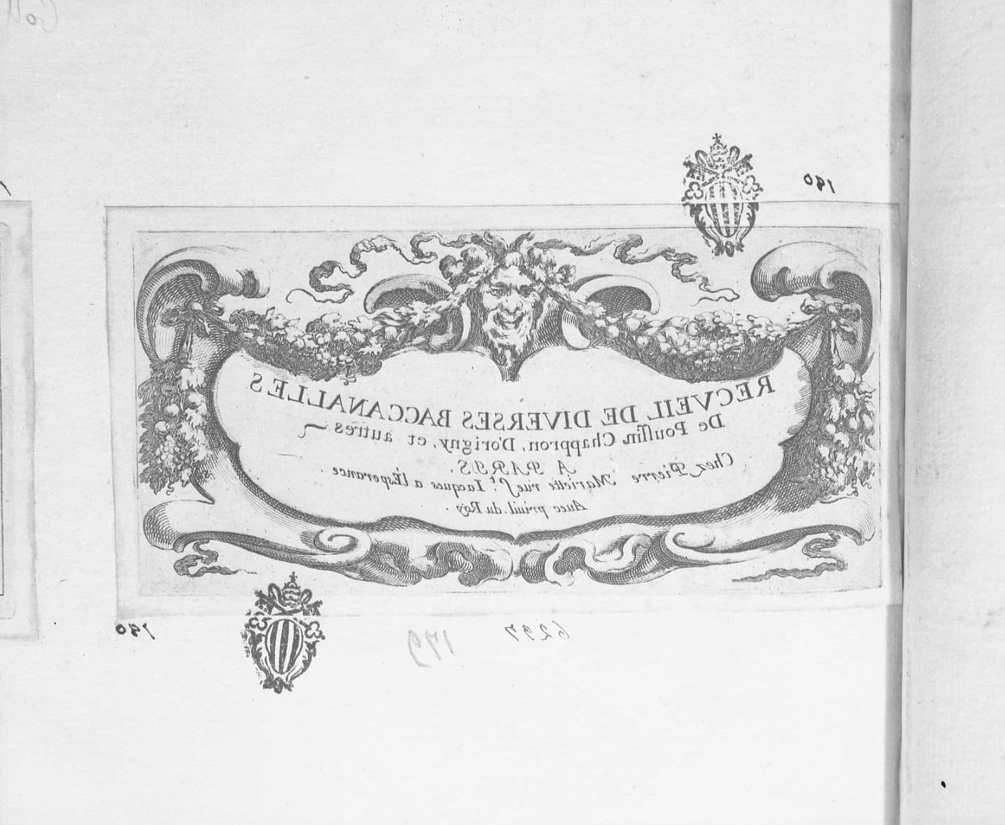 Recueil des diverses baccanales: frontespizio, libri (stampa tagliata) di Collignon Francois (sec. XVII)