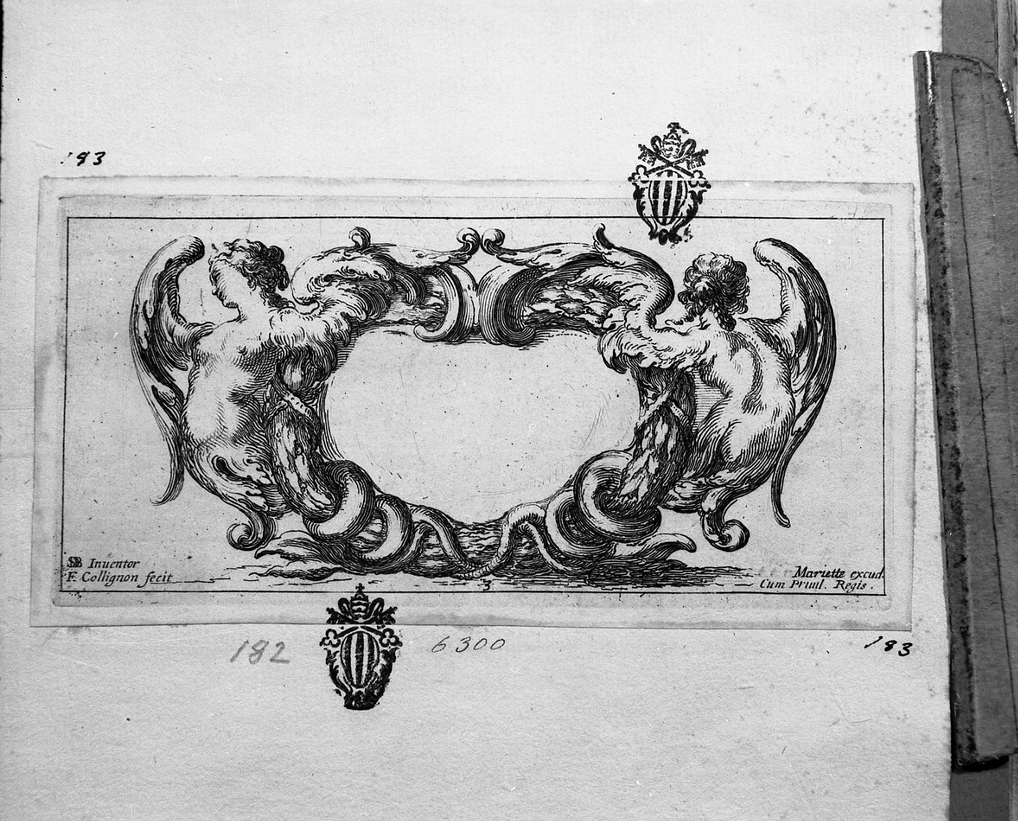 Recueil des diverses baccanales: ornato con due donne alate, libri (stampa tagliata) di Collignon Francois (sec. XVII)