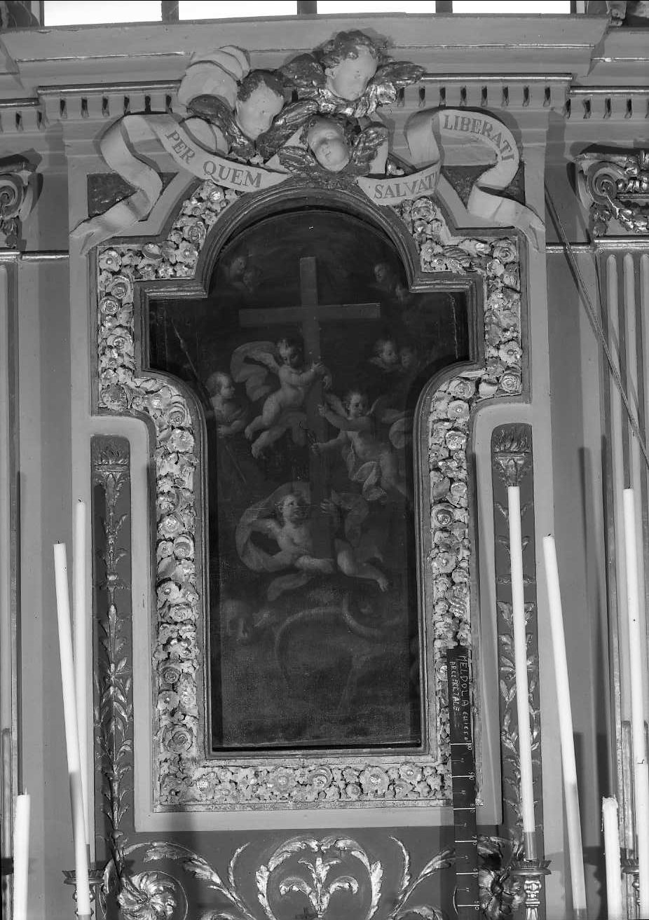 angeli con croce e simboli della passione (dipinto) - ambito romagnolo (sec. XVIII)