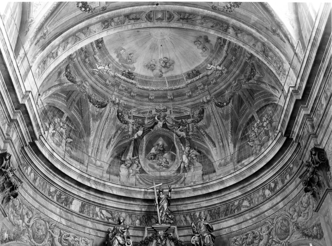 angioletti; cherubini; finte finestre; finta apertura celeste; festoni; vasi di fiori e ovale con Dio Padre (dipinto) di Alemani Gaetano (sec. XVIII)