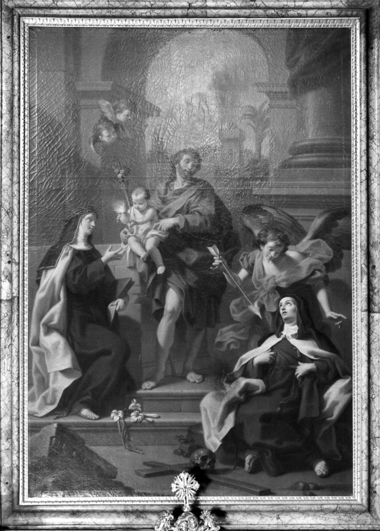 San Giuseppe col Bambino che offre il Sacro Cuore a Santa Maria Maddalena de'Pazzi e Santa Teresa del Bambin Gesù in estasi (pala d'altare) di Calvi Jacopo Alessandro detto Sordino (sec. XVIII)