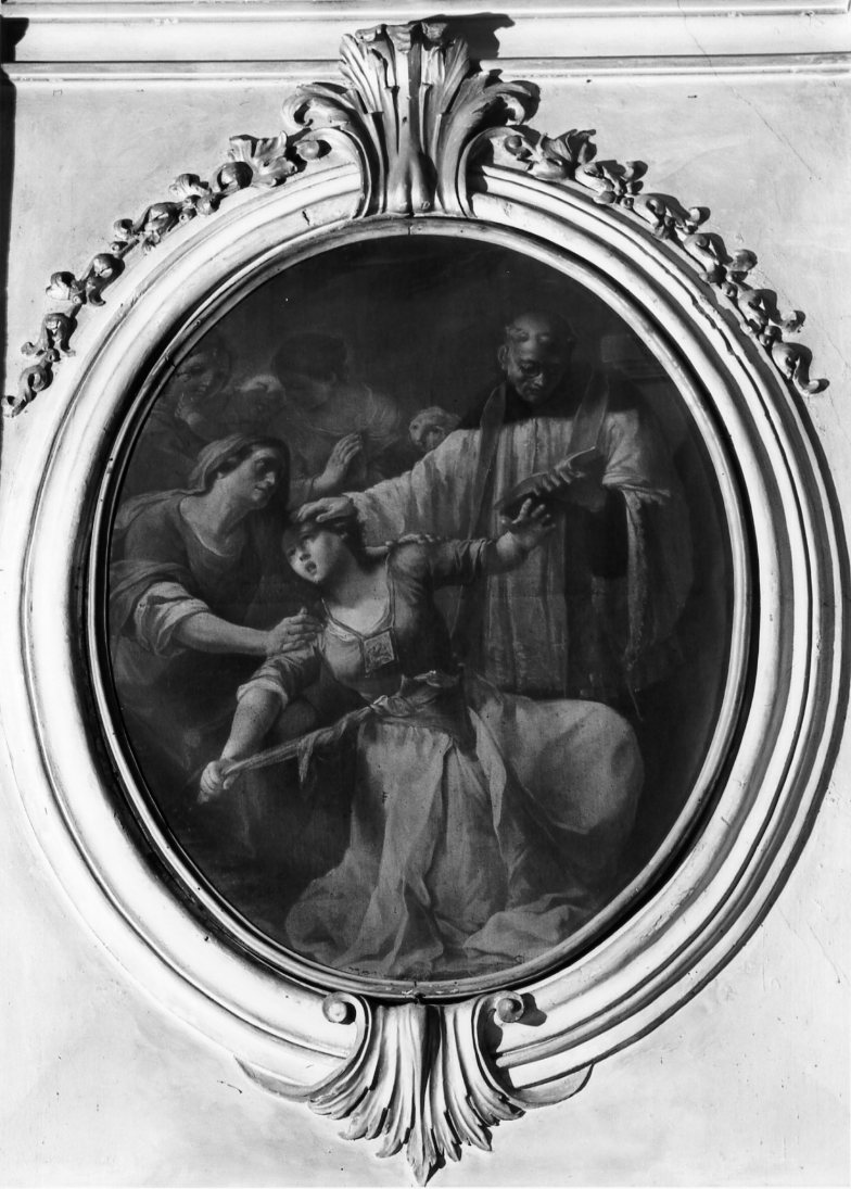 la guarigione di un'ossessa per virtù dello scapolare della Madonna del Carmine (dipinto) di Belloni Antonio (sec. XVIII)