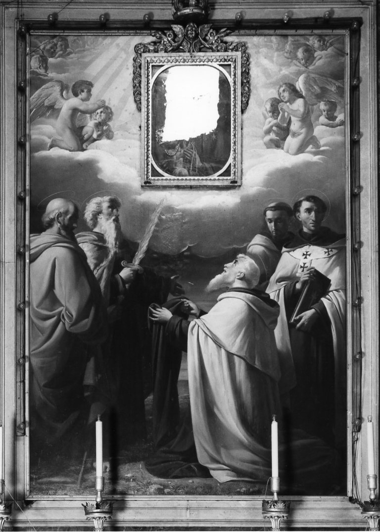 Elia ed Eliseo, San Simone Stok con lo scapolare, San Brocardo e San Alberto Avogadro con il libro della regola (dipinto) di Randi Pompeo (sec. XIX)
