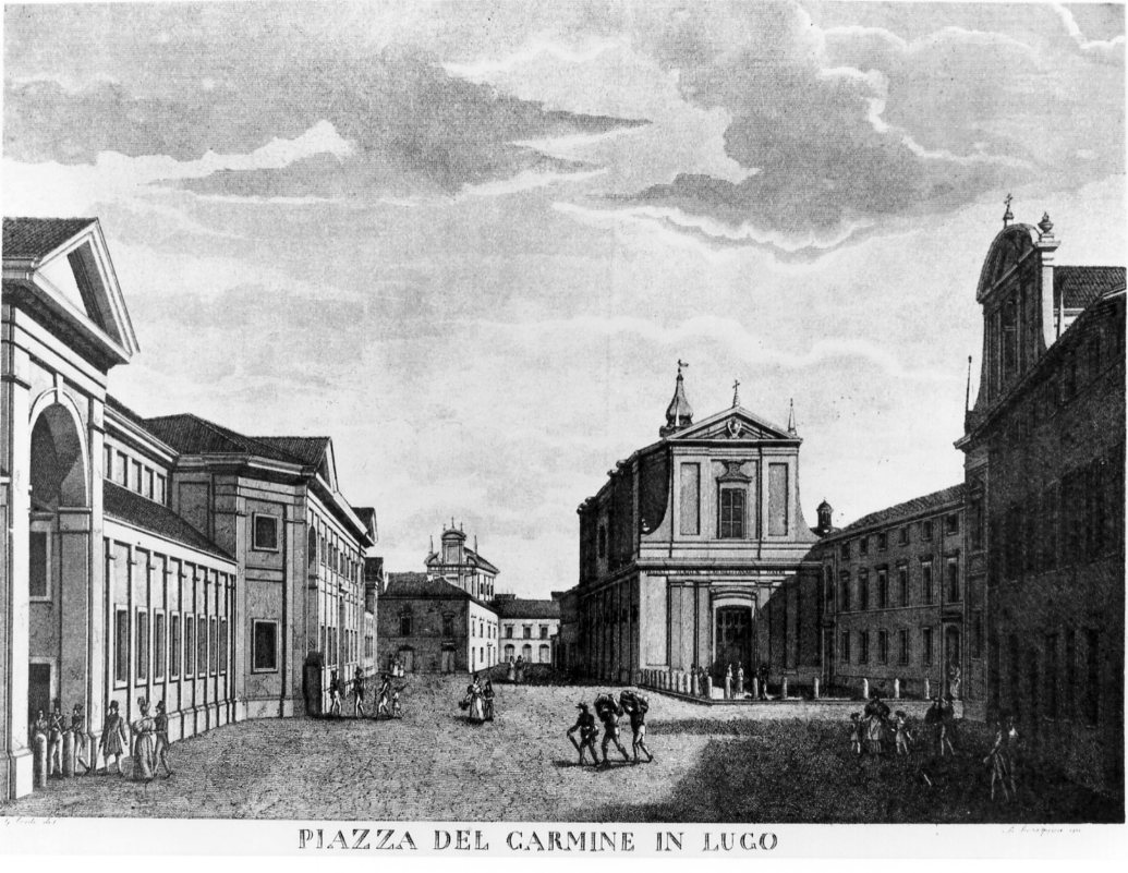 Piazza del Carmine a Lugo (incisione) - ambito romagnolo (seconda metà sec. XIX)