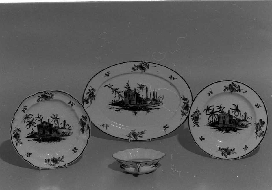 motivo decorativo a casotto (piatto) - manifattura Ferniani (seconda metà sec. XVIII)