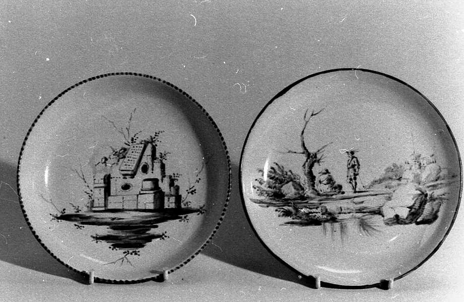 paesaggio (piattino, insieme) - manifattura Ferniani (ultimo quarto sec. XVIII)