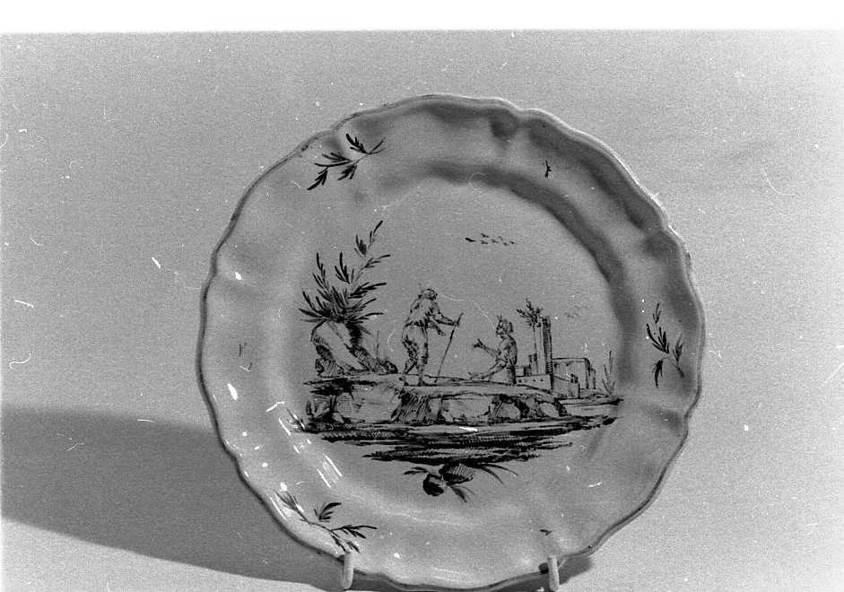 paesaggio con figure (piatto) di Comerio Filippo - manifattura Ferniani (ultimo quarto sec. XVIII)