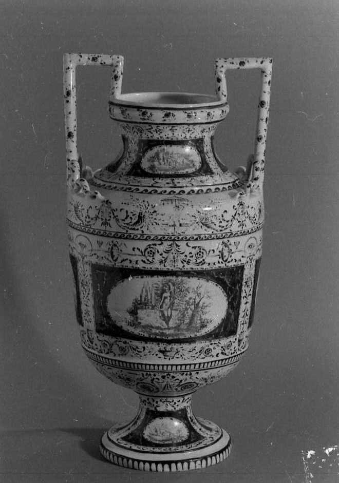 paesaggi con figure mitologiche (vaso da parata, insieme) - manifattura Ferniani (ultimo quarto sec. XVIII)