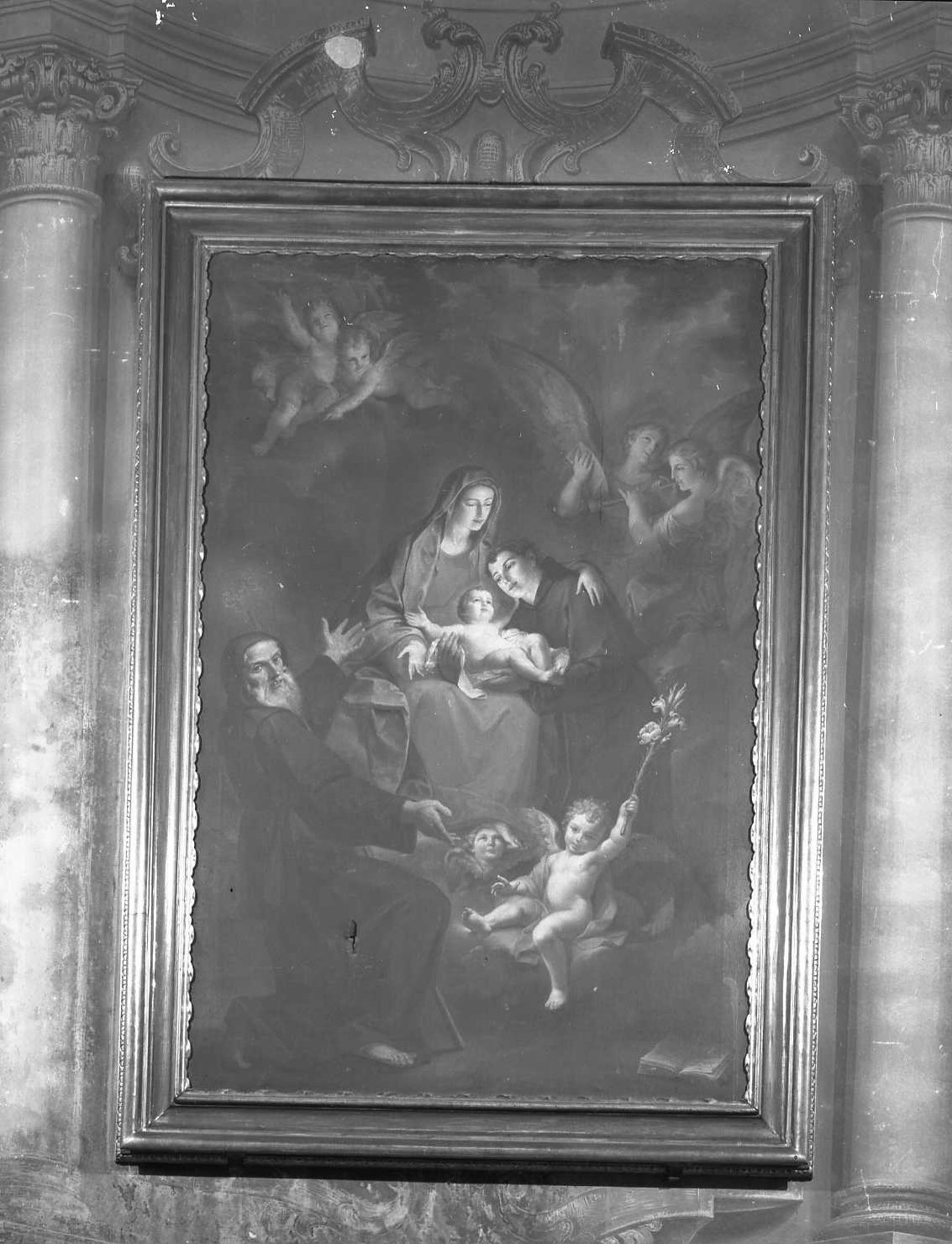 Madonna in Gloria con Sant' Antonio Abate, Sant' Antonio da Padova e angeli, Madonna con Bambino e Santi (dipinto) di Marchesi Giuseppe detto Sansone (sec. XVIII)