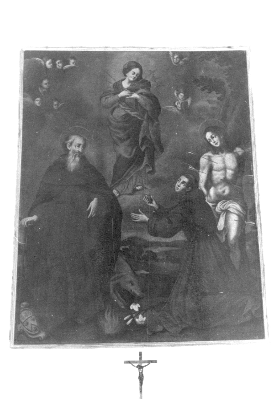 Madonna Addolorata con angeli/ Sant'Antonio abate/ Sant'Antonio da Padova/ San Sebastiano (dipinto) - ambito emiliano-romagnolo (sec. XVII)