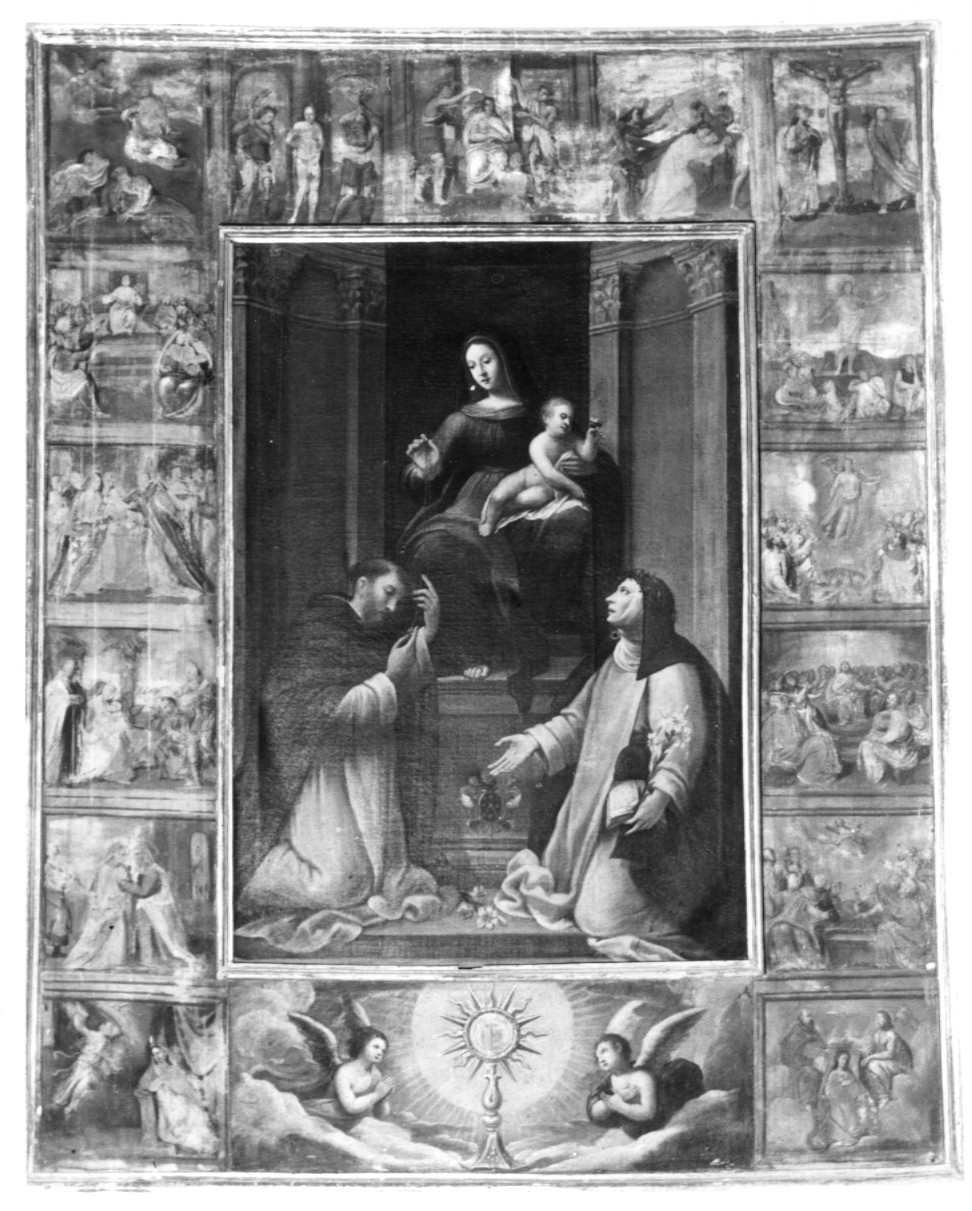 Madonna del Rosario con San Domenico e Santa Caterina da Siena (dipinto) di Barbiani Giovanni Battista (sec. XVII)