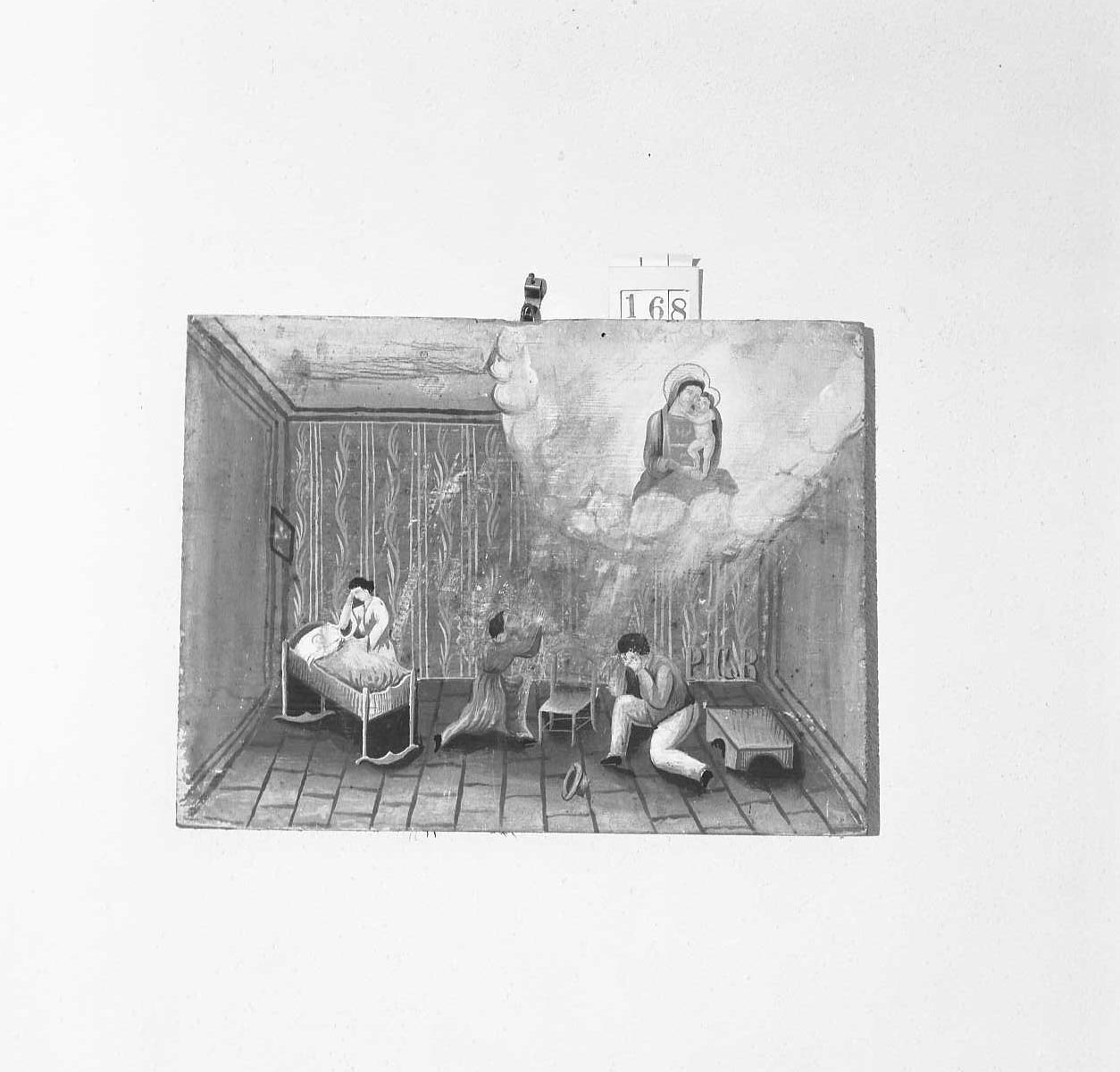 Madonna con Bambino/ miracolo della Madonna (ex voto) - ambito emiliano-romagnolo (seconda metà sec. XIX)