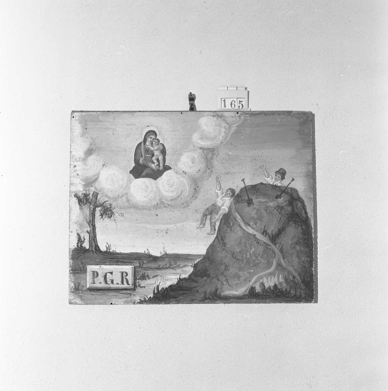 Madonna con Bambino/ miracolo della Madonna (ex voto) - ambito emiliano-romagnolo (sec. XIX)