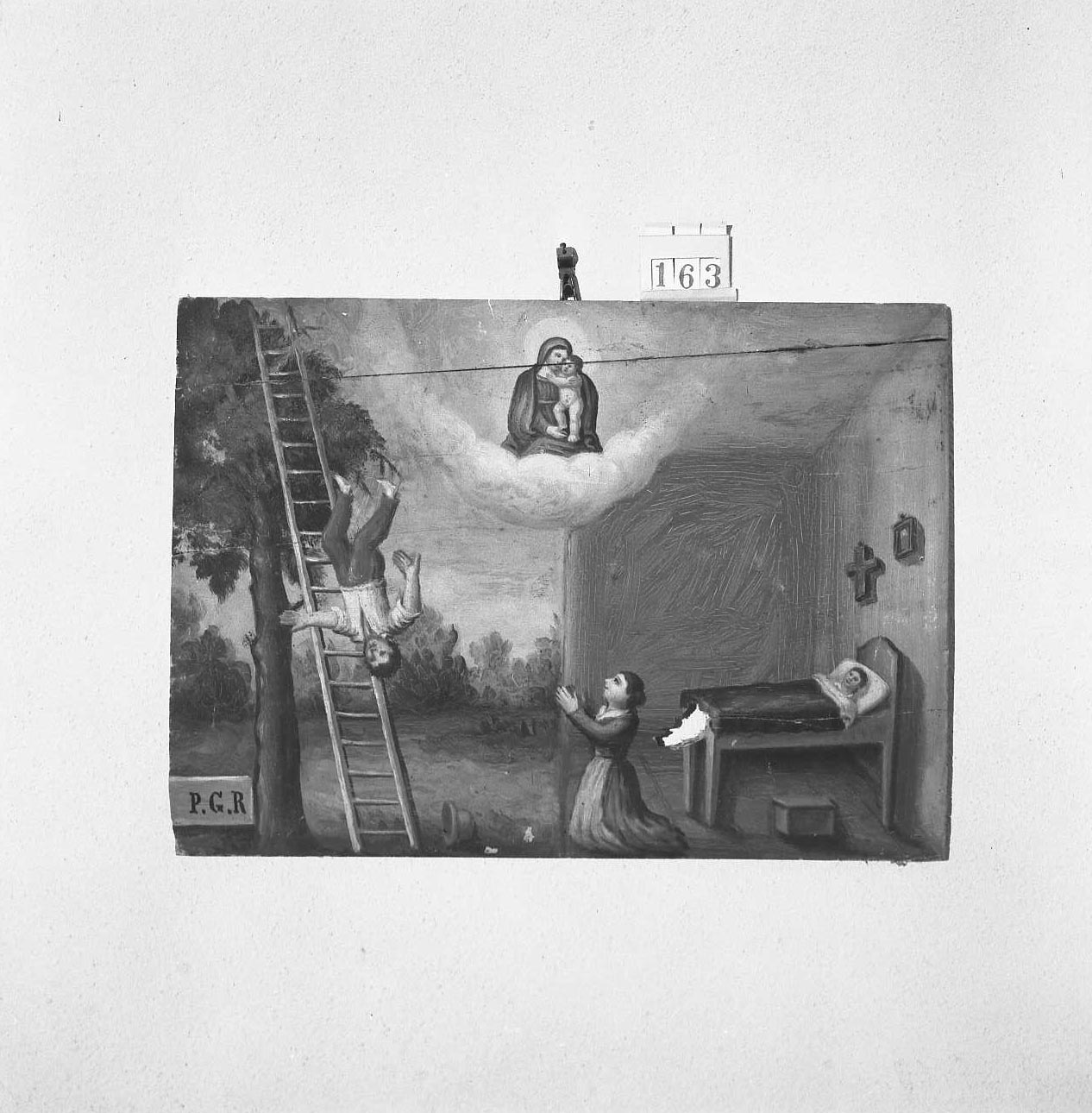 Madonna con Bambino/ miracolo della Madonna (ex voto) - ambito emiliano-romagnolo (seconda metà sec. XIX)