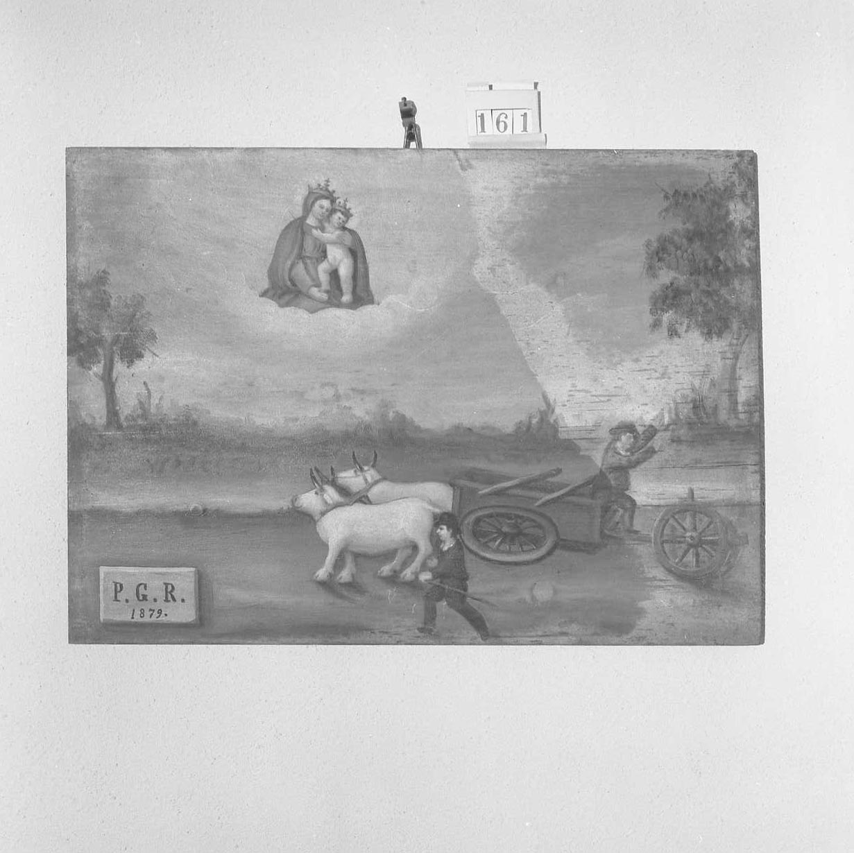 Madonna con Bambino/ miracolo della Madonna (ex voto) - ambito emiliano-romagnolo (sec. XIX)