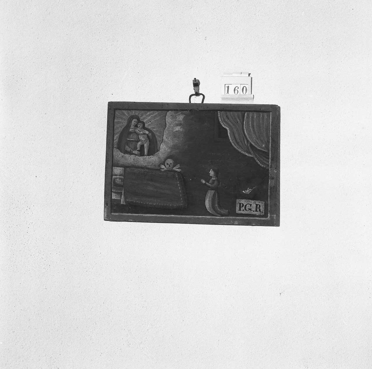 Madonna con Bambino/ miracolo della Madonna (ex voto) - ambito emiliano-romagnolo (sec. XIX)