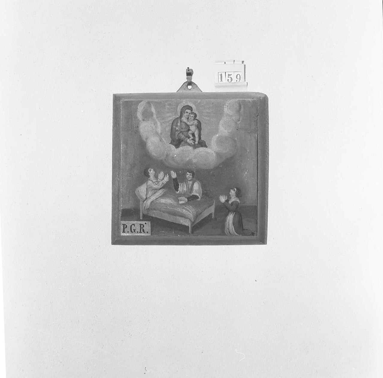 Madonna con Bambino/ miracolo della Madonna (ex voto) - ambito emiliano-romagnolo (sec. XIX)