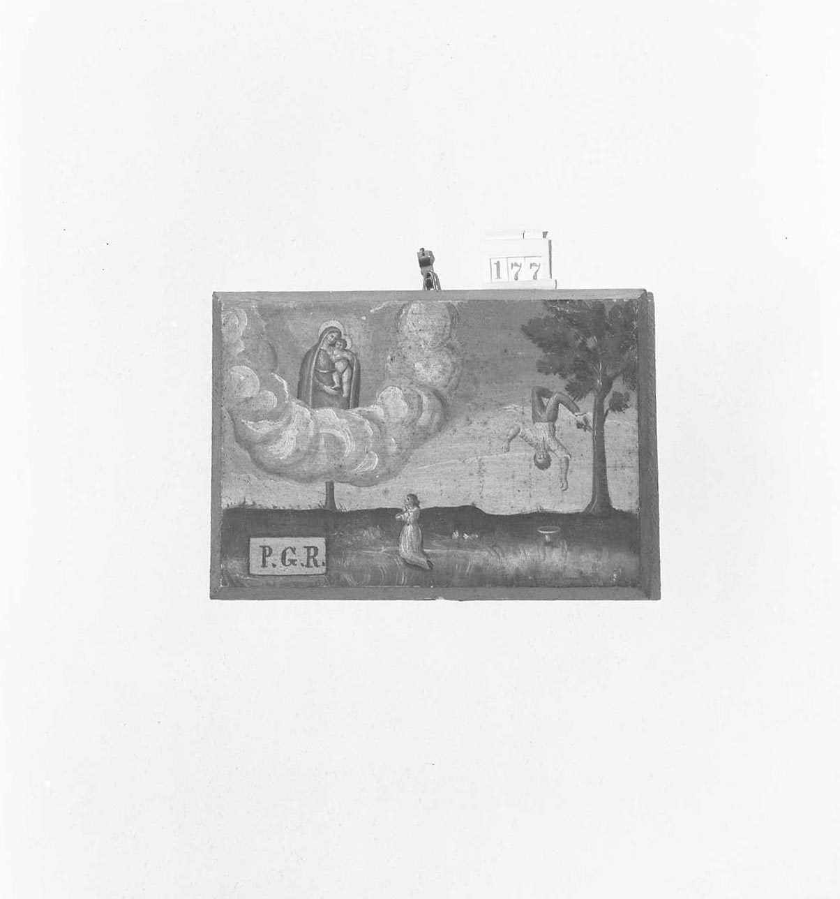 Madonna con Bambino/ miracolo della Madonna (ex voto) - ambito emiliano-romagnolo (sec. XIX)