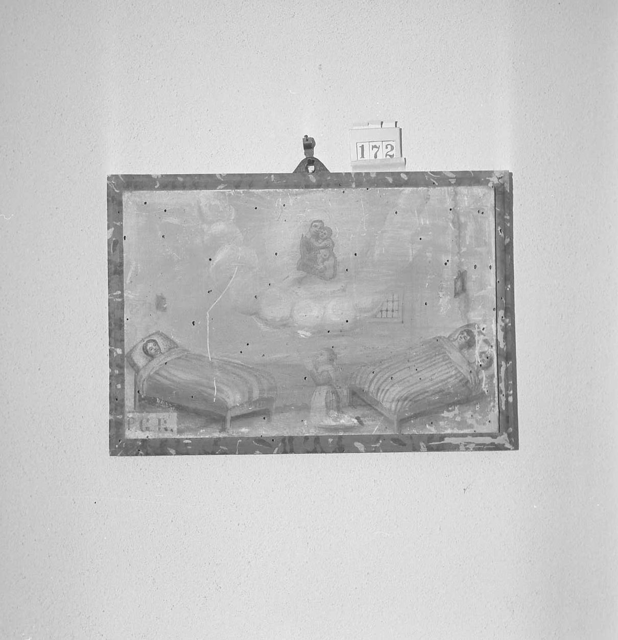 Madonna con Bambino/ miracolo della Madonna (ex voto) - ambito emiliano-romagnolo (sec. XIX)