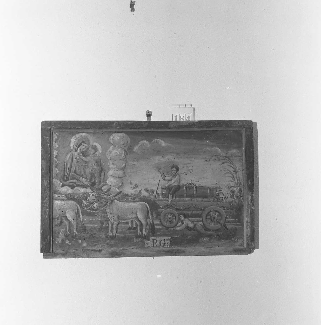 Madonna con Bambino/ miracolo della Madonna (ex voto) - ambito emiliano-romagnolo (sec. XIX)