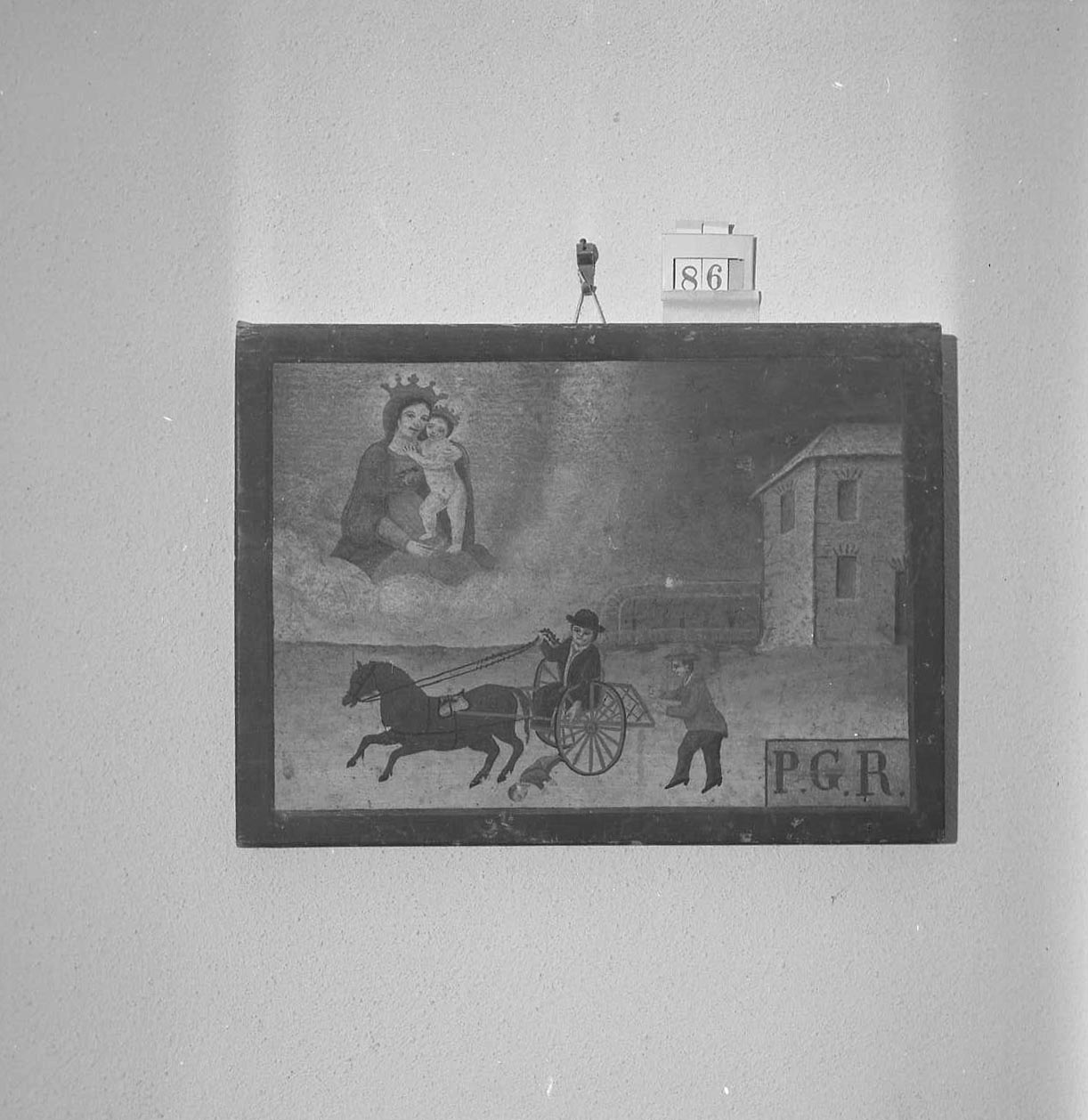 Madonna con Bambino/ miracolo della Madonna (ex voto) - ambito emiliano-romagnolo (seconda metà sec. XIX)