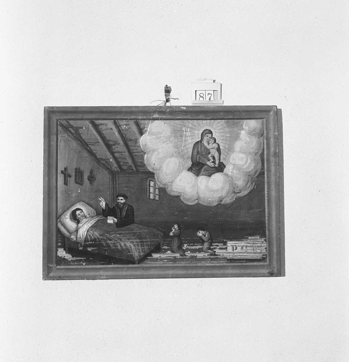 Madonna con Bambino/ miracolo della Madonna (ex voto) - ambito emiliano-romagnolo (seconda metà sec. XIX)