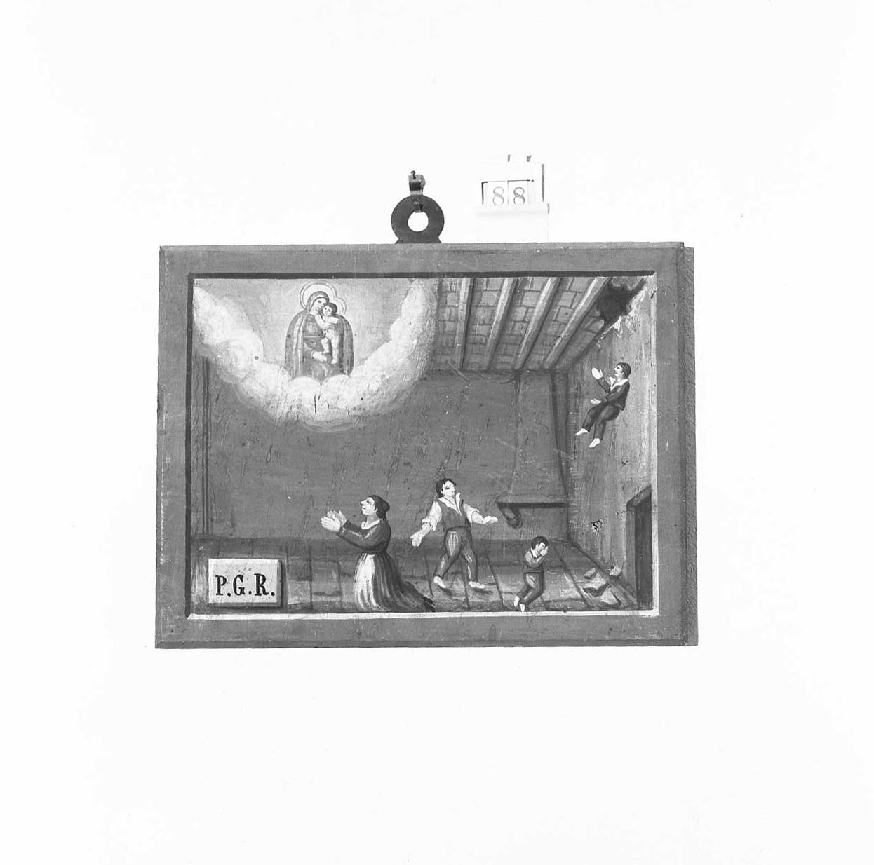 Madonna con Bambino/ miracolo della Madonna (ex voto) - ambito emiliano-romagnolo (seconda metà sec. XIX)