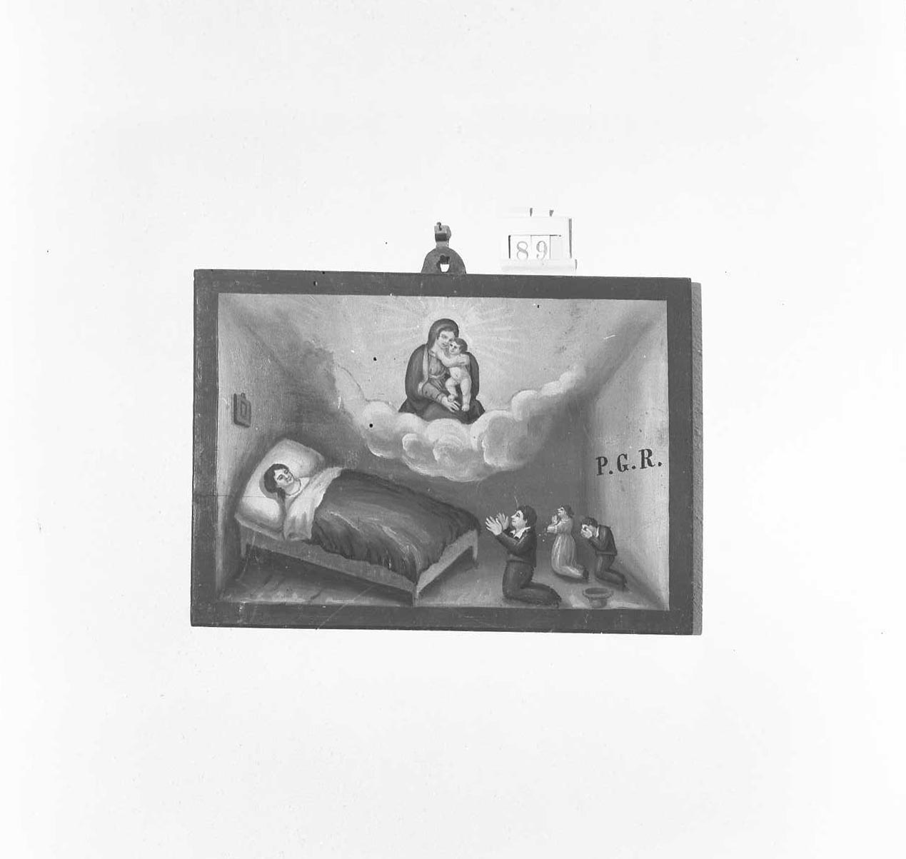 Madonna con Bambino/ miracolo della Madonna (ex voto) - ambito emiliano-romagnolo (metà sec. XIX)