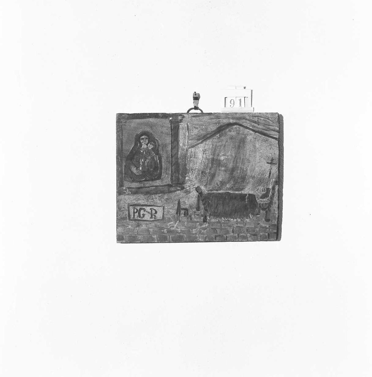 Madonna con Bambino/ miracolo della Madonna (ex voto) - ambito emiliano-romagnolo (fine/inizio secc. XVIII/ XIX)