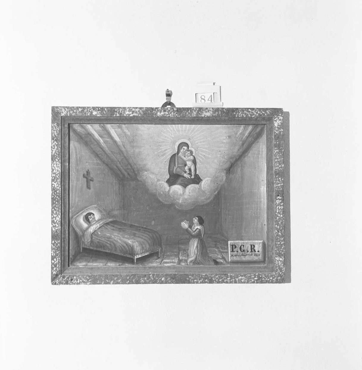 Madonna con Bambino/ miracolo della Madonna (ex voto) - ambito emiliano-romagnolo (metà sec. XIX)