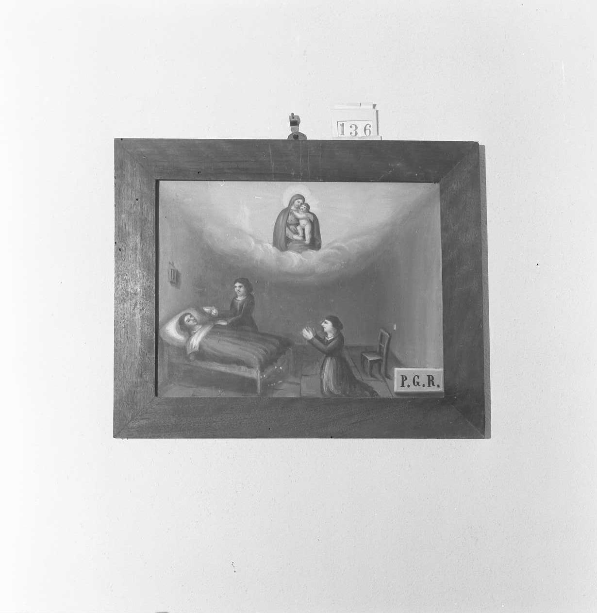 Madonna con Bambino/ miracolo della Madonna (ex voto) - ambito emiliano-romagnolo (seconda metà sec. XIX)