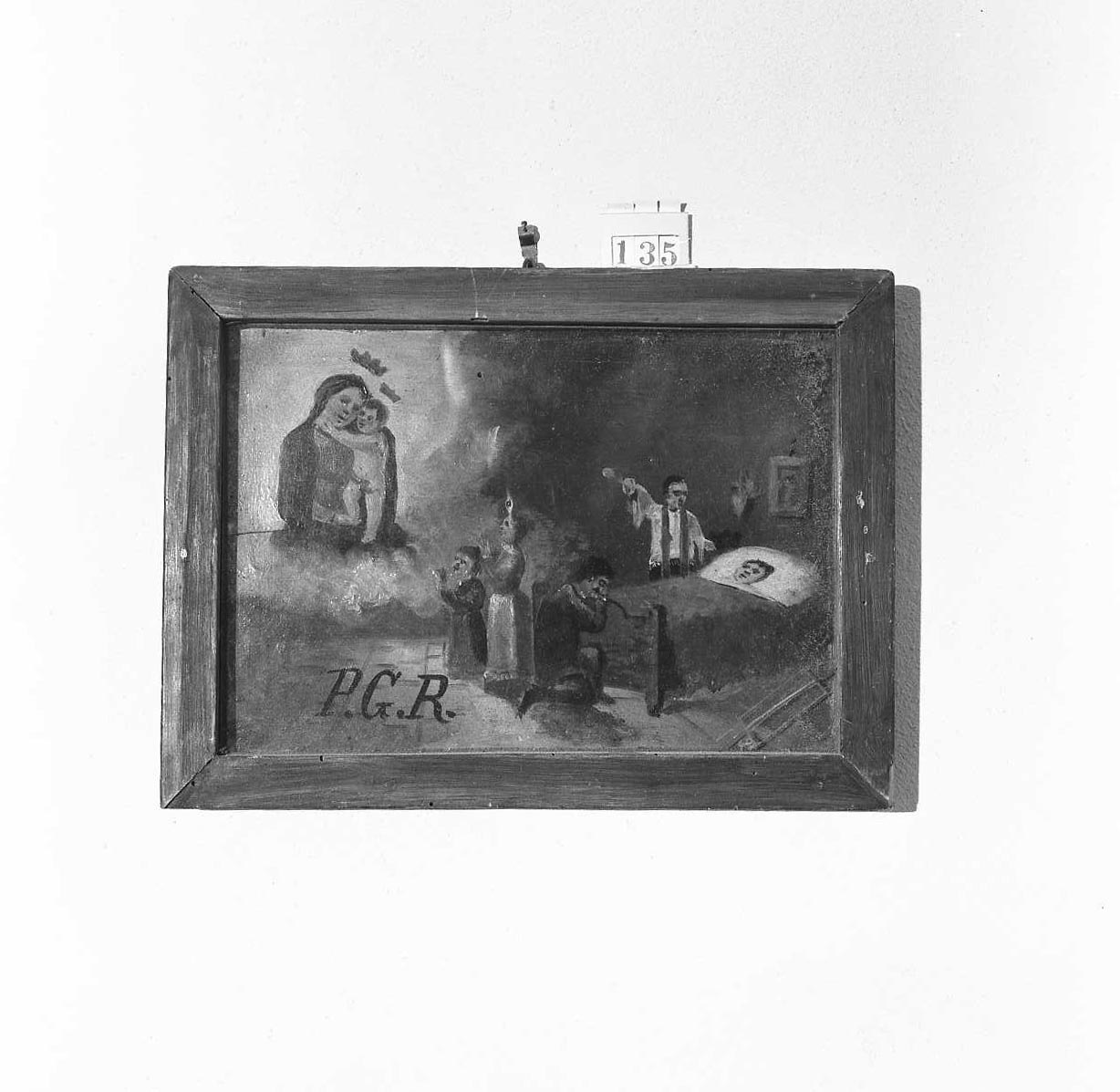 Madonna con Bambino/ miracolo della Madonna (ex voto) - ambito emiliano-romagnolo (fine/inizio secc. XVIII/ XIX)