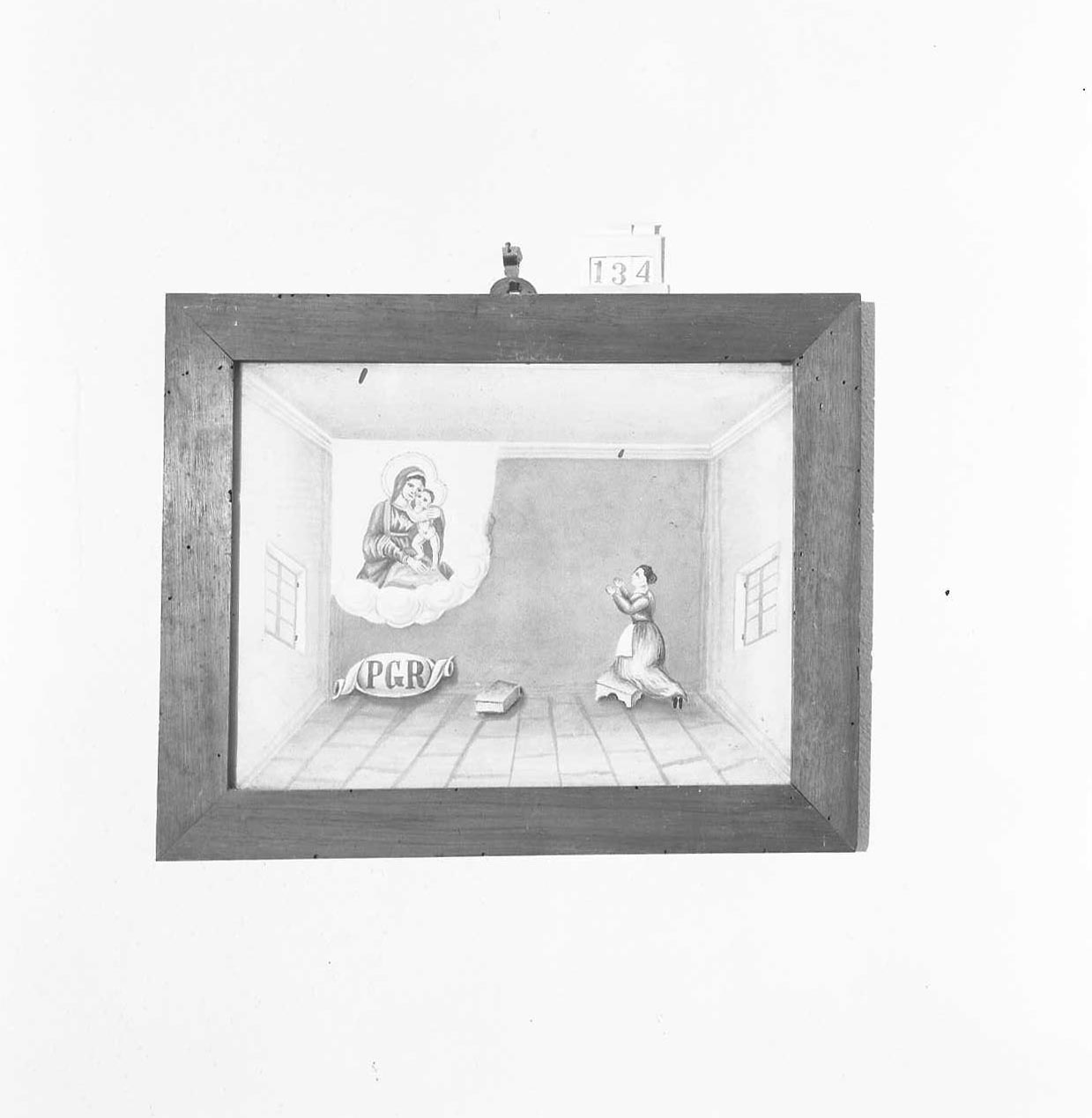 apparizione della Madonna con Bambino/ devoti in preghiera (ex voto) - ambito emiliano-romagnolo (sec. XIX)