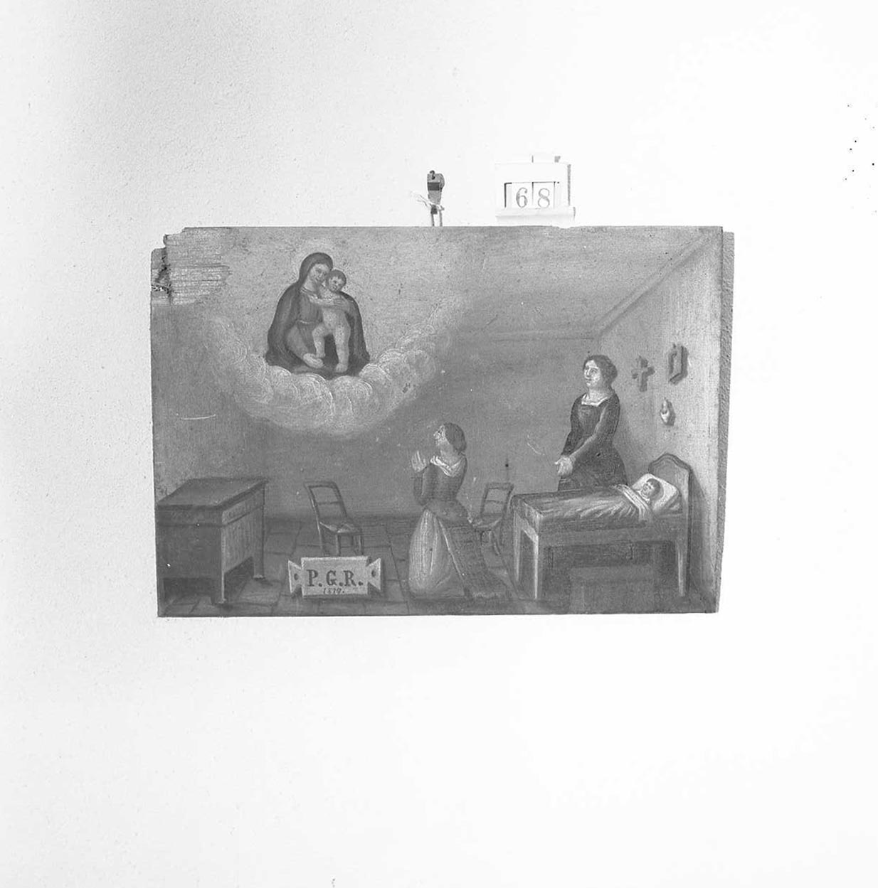 Madonna con Bambino/ miracolo della Madonna (ex voto) - ambito emiliano-romagnolo (sec. XIX)