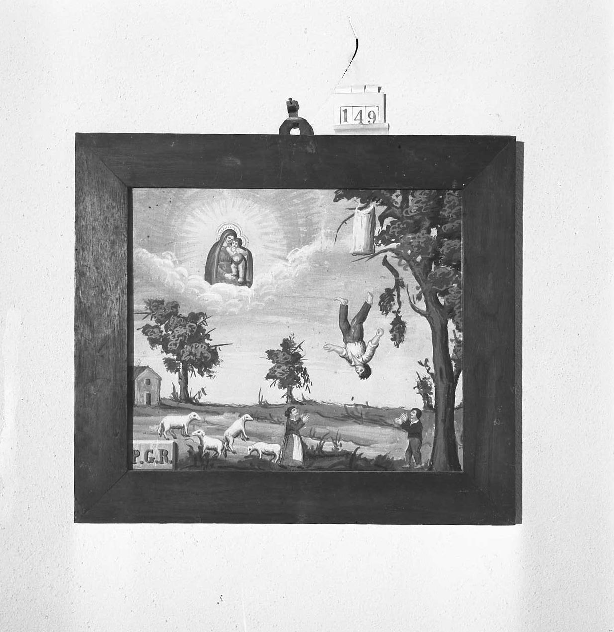 Madonna con Bambino/ miracolo della Madonna (ex voto) - ambito emiliano-romagnolo (sec. XIX)