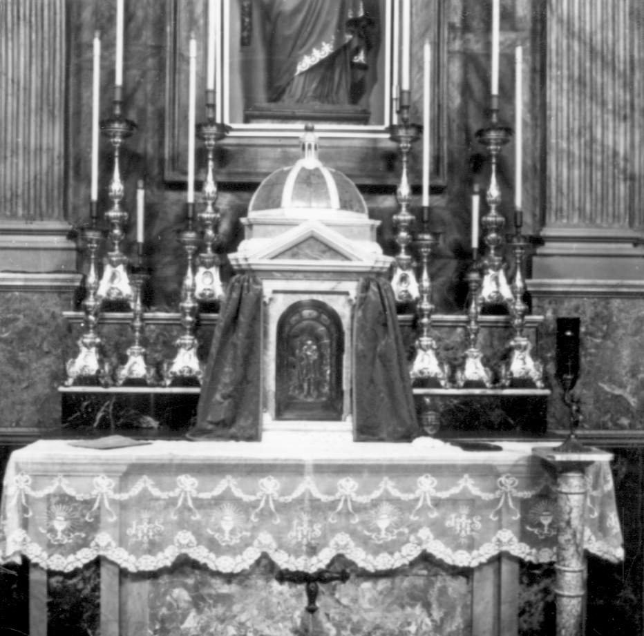Cristo Buon Pastore (sportello di tabernacolo) di Massari Neo, Vassura Domenico (sec. XX)