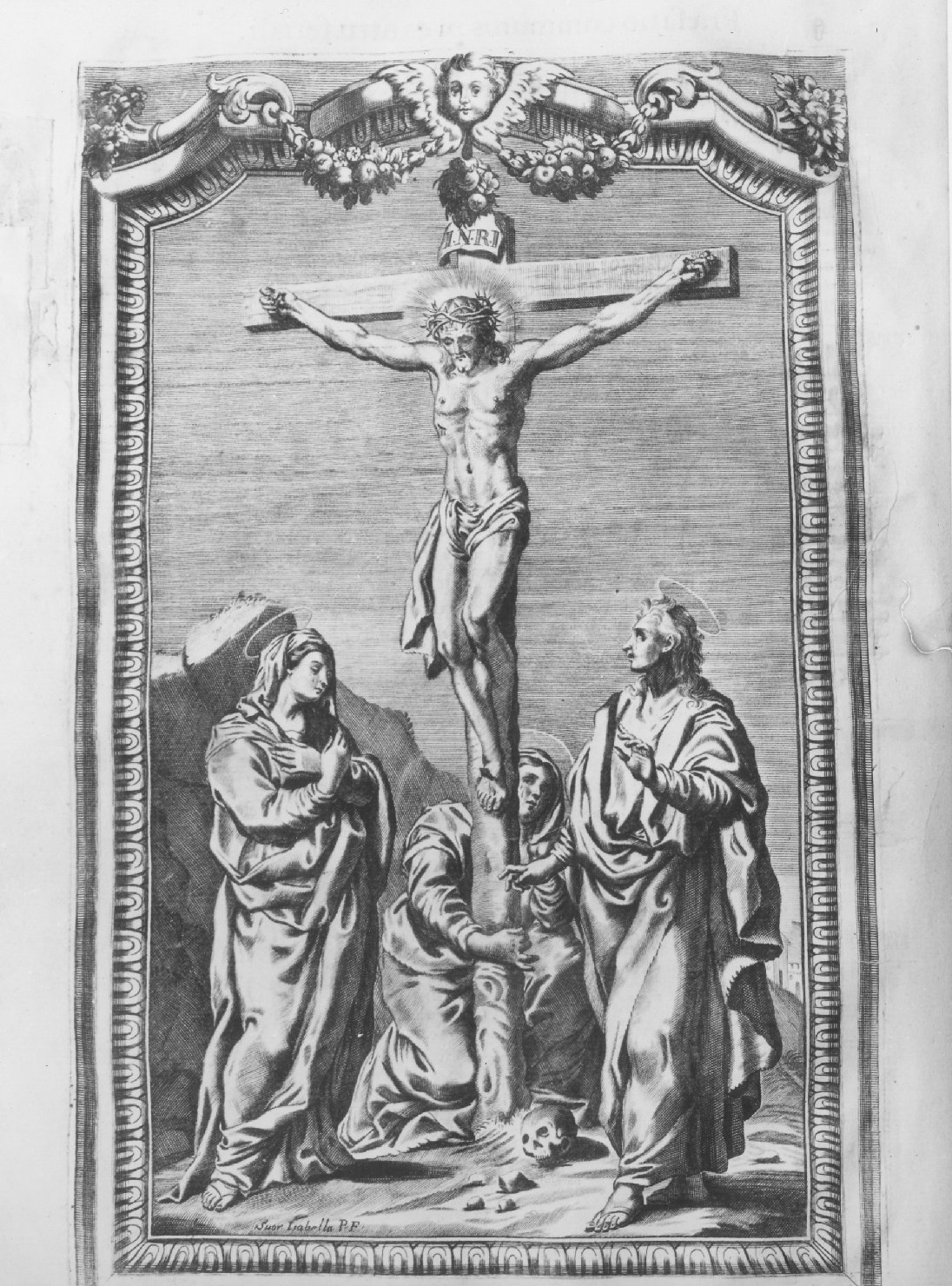 crocifissione di Cristo (decorazione a incisione, elemento d'insieme) di Pezzana Nicola, Piccini Isabella (sec. XVIII)