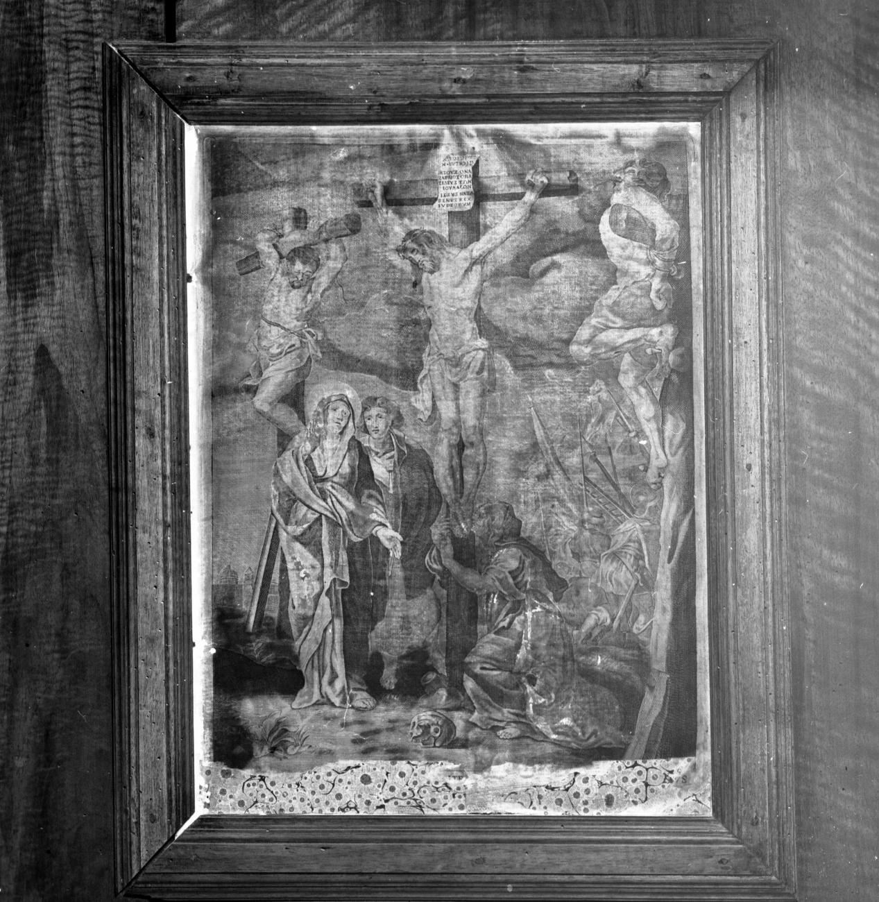 crocifissione di Cristo con la Madonna e santi (oggetto devozionale incorniciato, elemento d'insieme) di Tedeschi Pietro, Scolari Stefano (sec. XVII)