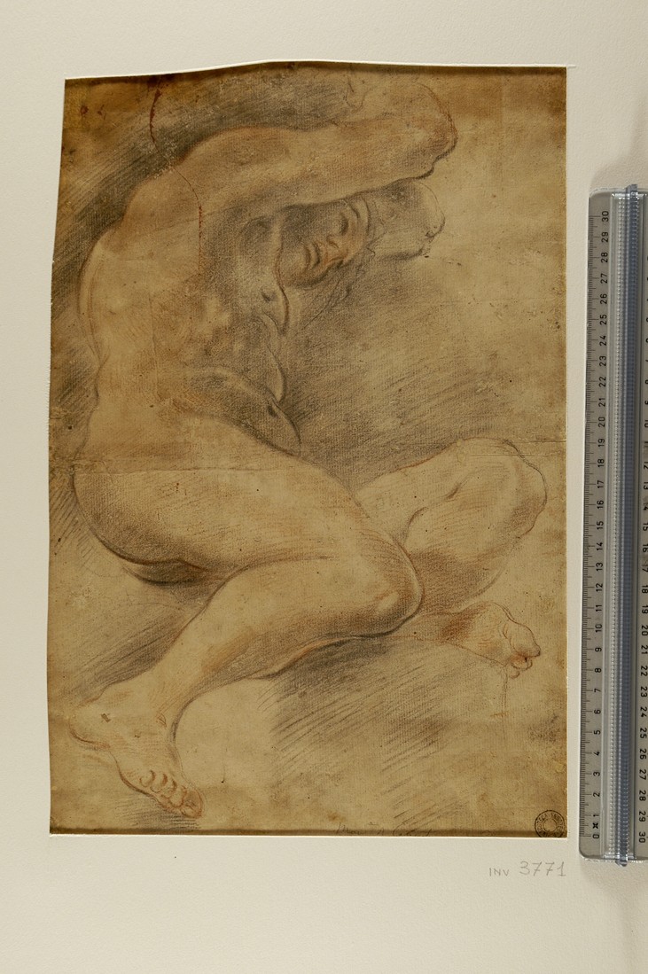 studio di figura virile/ studio di figura virile seduta (disegno) - ambito bolognese (sec. XVII)