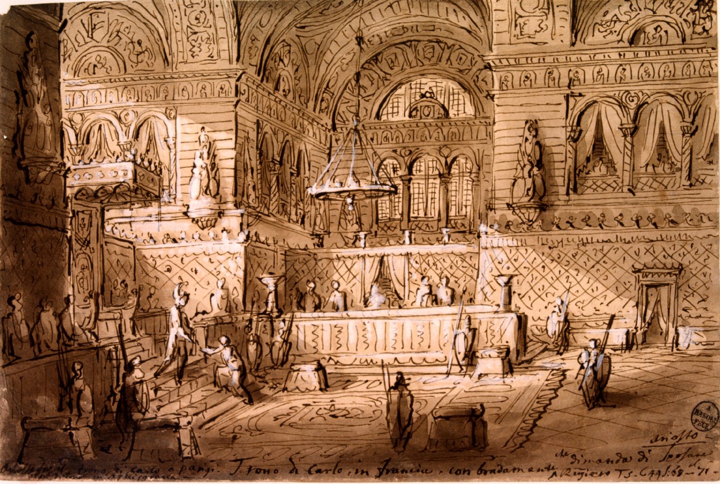 cella dell'eremita ove Orlando e compagno fecero mensa, Orlando nella cella dell'eremita (disegno, elemento d'insieme) di Basoli Antonio (sec. XIX)