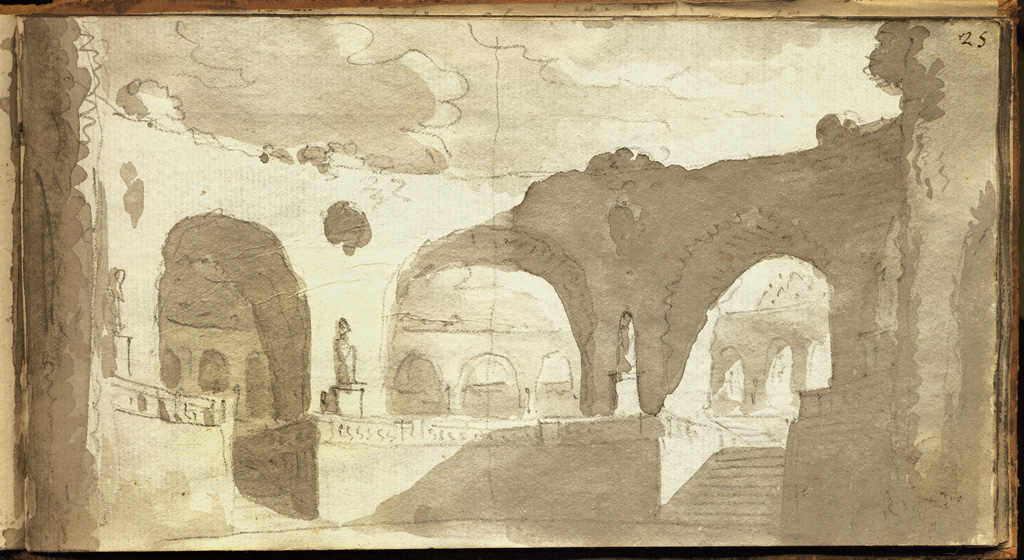 pergolato tratto da una scena di Sanquirico, scena teatrale (disegno, elemento d'insieme) di Basoli Antonio (sec. XIX)