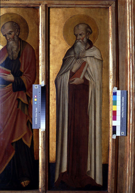 Santo abate carmelitano con libro (dipinto, elemento d'insieme) di Stefano di Sant' Agnese (attribuito) (ultimo quarto sec. XIV)